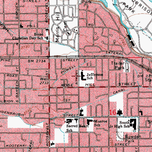 Topographic Map of Jefferson Elementary School, ID