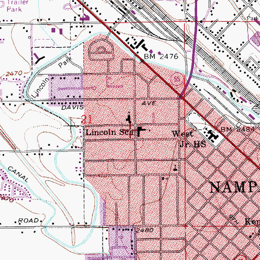 Topographic Map of Lincoln Elementary School, ID