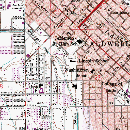 Topographic Map of Lincoln Elementary School, ID
