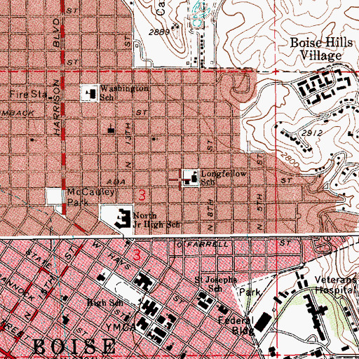Topographic Map of Longfellow Elementary School, ID