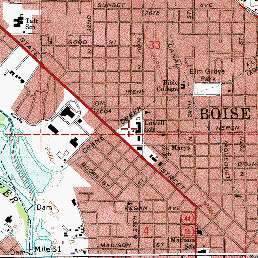 Topographic Map of Lowell Elementary School, ID