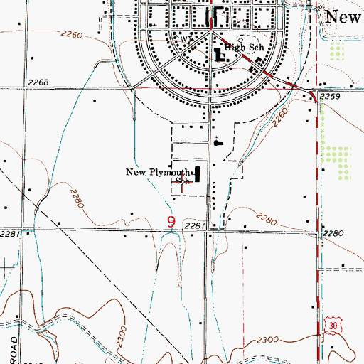 Topographic Map of New Plymouth Elementary School, ID