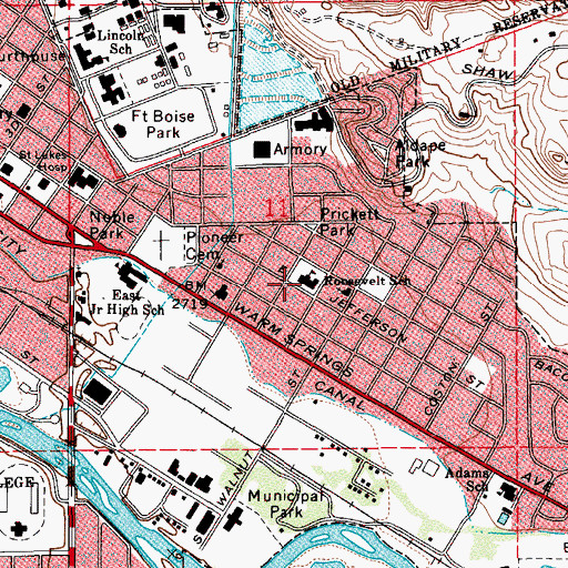 Topographic Map of Roosevelt Elementary School, ID