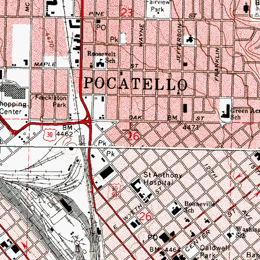 Topographic Map of Saint Anthony Hospital (historical), ID