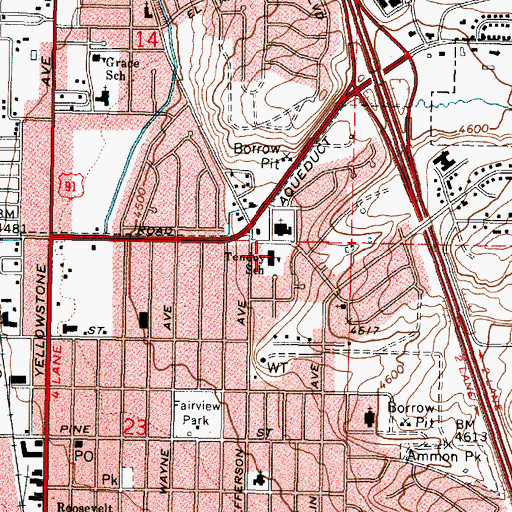 Topographic Map of Tendoy Elementary School, ID