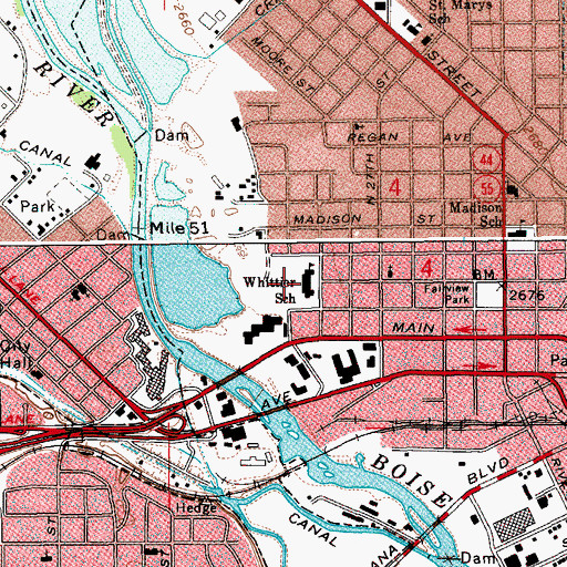 Topographic Map of Whittier Elementary School, ID