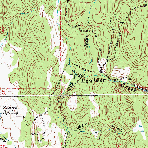Topographic Map of Jacks Creek, ID