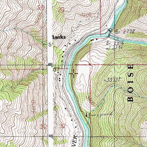 Topographic Map of Banks Recreation Site, ID