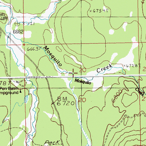 Topographic Map of Pen Basin Recreation Site, ID