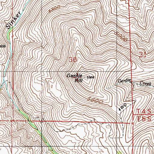 Topographic Map of Gerdie Hill, ID