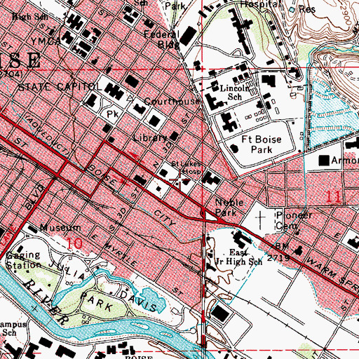 Topographic Map of Saint Lukes Heliport, ID