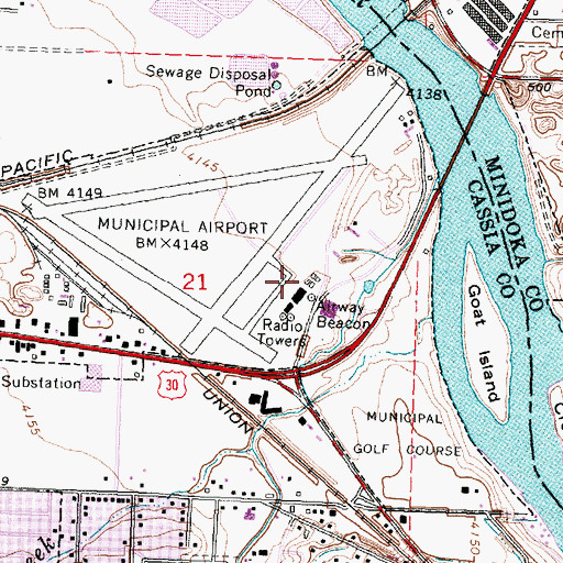 Topographic Map of Burley Municipal Airport, ID