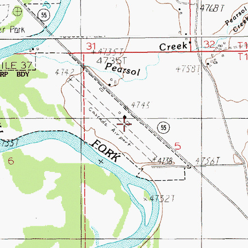 Topographic Map of Cascade Airport, ID
