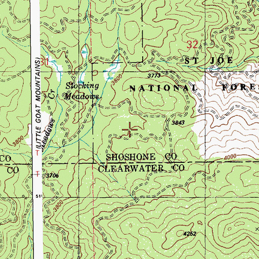 Topographic Map of Stocking Meadows Airport, ID