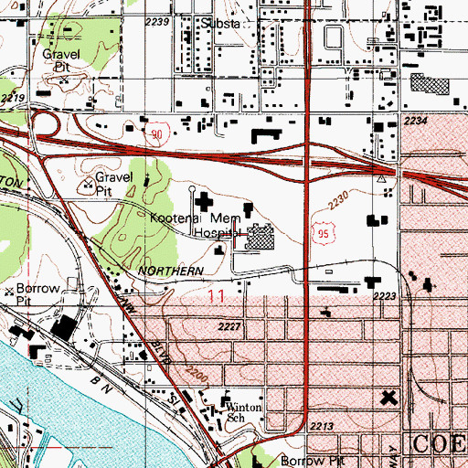 Topographic Map of Kootenai Medical Center Heliport, ID