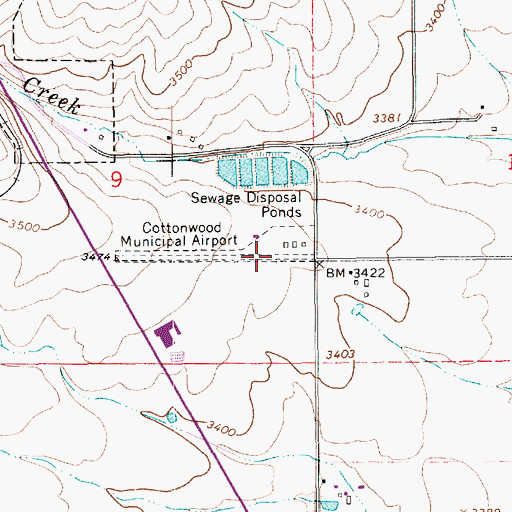 Topographic Map of Cottonwood Municipal Airport, ID