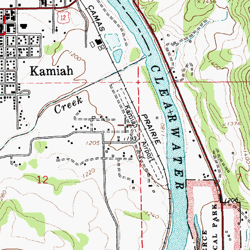 Topographic Map of Kamiah Municipal Airport, ID