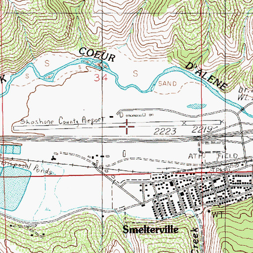 Topographic Map of Shoshone County Airport, ID