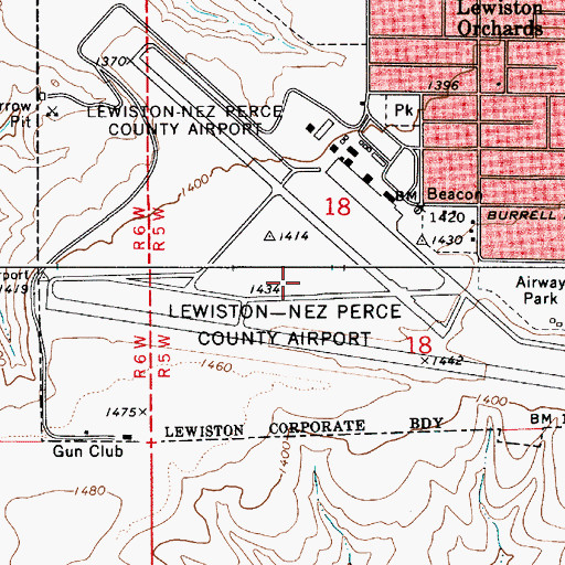Topographic Map of Lewiston-Nez Perce County Airport, ID