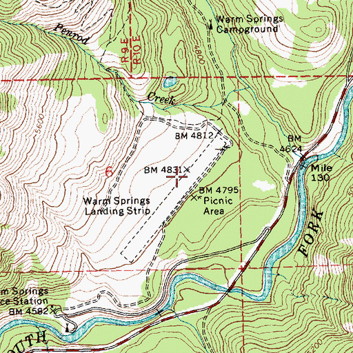 Topographic Map of Warm Springs Creek Airport, ID