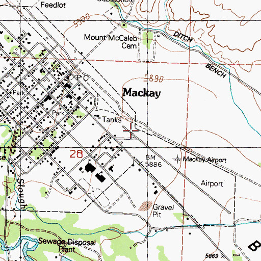 Topographic Map of Mackay Airport, ID