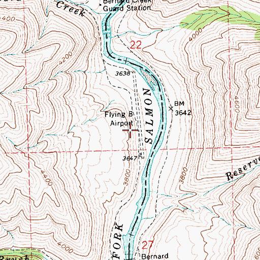 Topographic Map of Flying B Ranch Landing Strip, ID