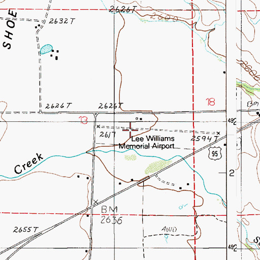 Topographic Map of Lee Williams Memorial Airport, ID