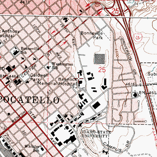 Topographic Map of Bannock Regional Medical Center Heliport, ID