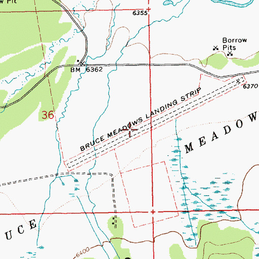 Topographic Map of Bruce Meadows Airport, ID