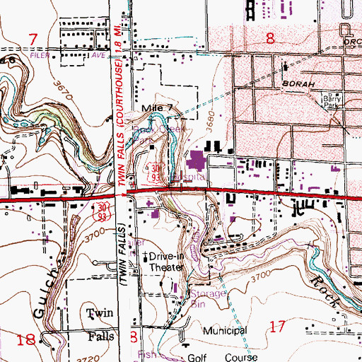 Topographic Map of Magic Valley Regional Medical Center Heliport, ID