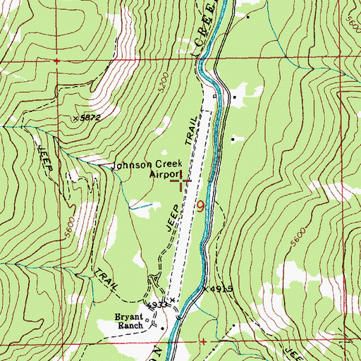 Topographic Map of Johnson Creek Airport, ID