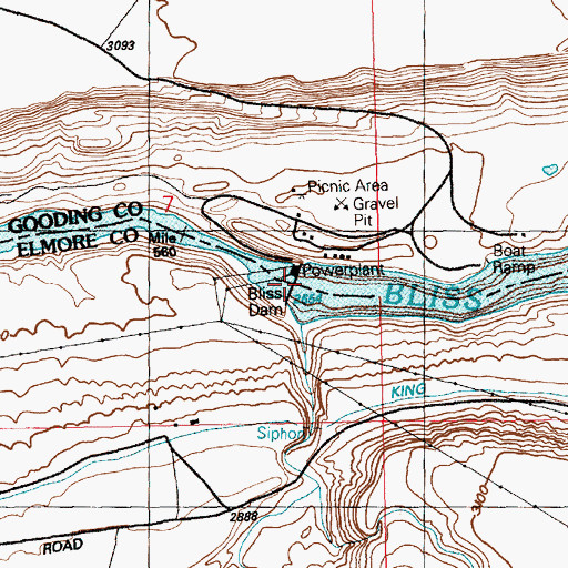 Topographic Map of Bliss Dam, ID