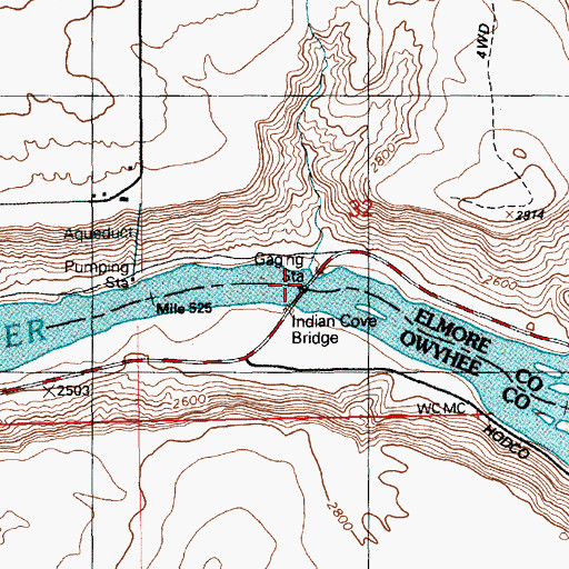 Topographic Map of Indian Cove Bridge, ID