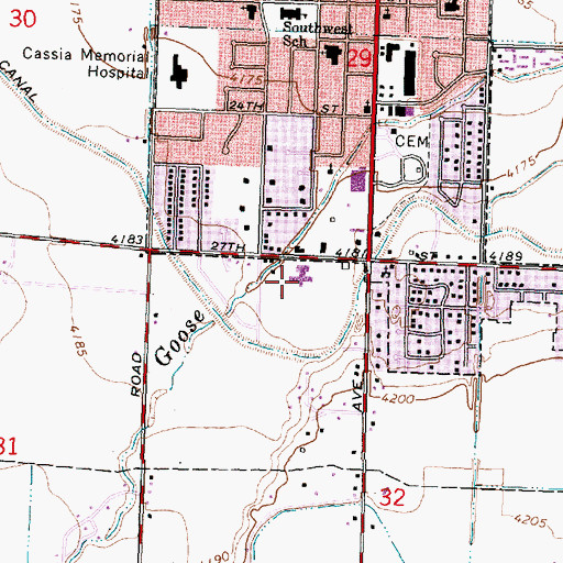 Topographic Map of Mountain View Elementary School, ID