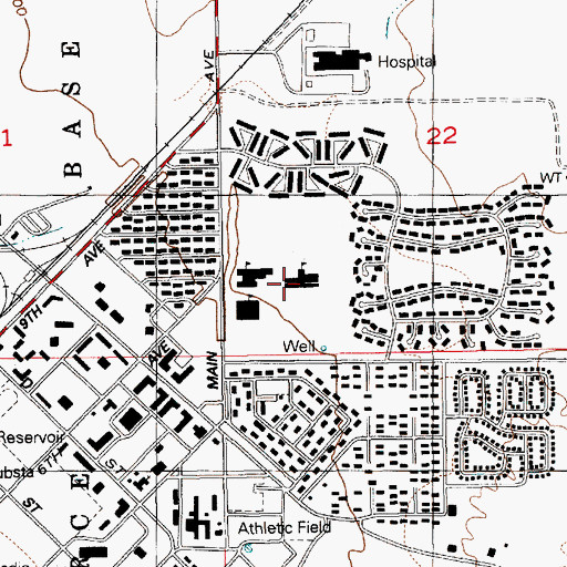 Topographic Map of Mountain Home Air Force Base Intermediate School, ID