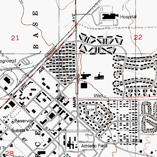 Topographic Map of Mountain Home Air Force Base Junior High School, ID
