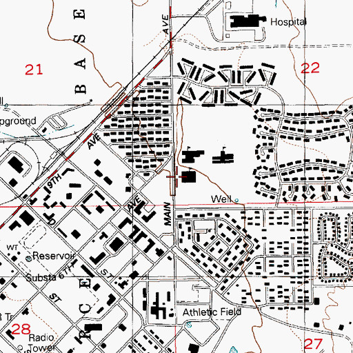 Topographic Map of Mountain Home Air Force Base Primary School, ID