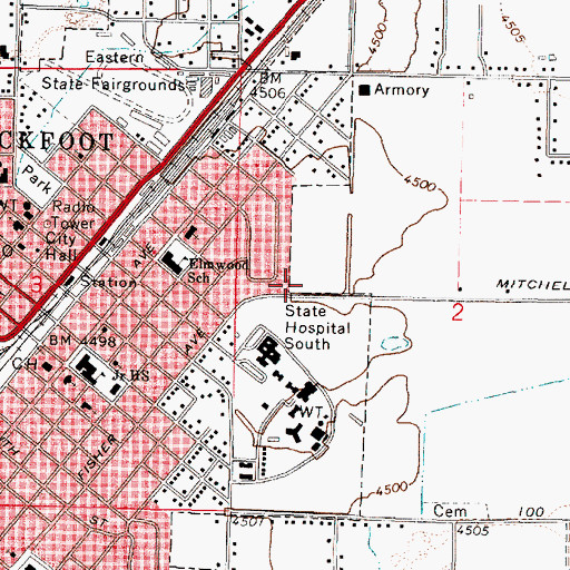 Topographic Map of Mountain View Middle School, ID