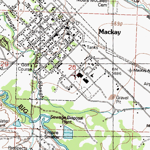 Topographic Map of Mackay Junior - Senior High School, ID