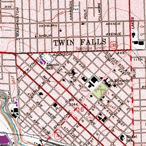 Topographic Map of Magic Valley Alternative High School, ID