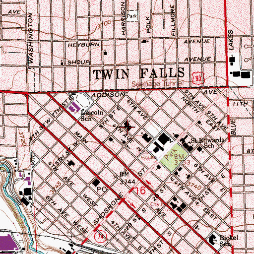 Topographic Map of Magic Valley Alternative High School, ID