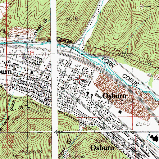 Topographic Map of Osburn Elementary School, ID