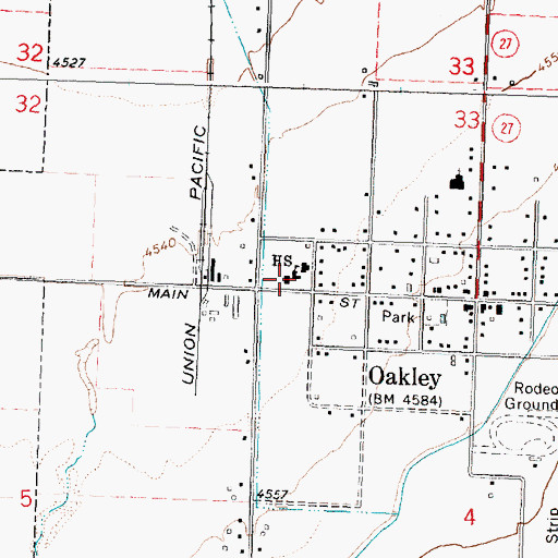 Topographic Map of Oakley Junior - Senior High School, ID