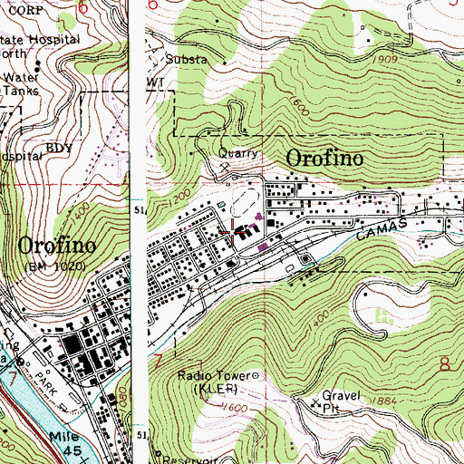 Topographic Map of Orofino Elementary School, ID