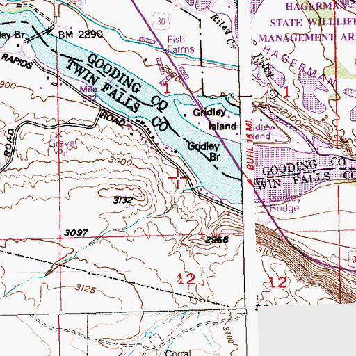Topographic Map of Owsley Bridge Access Area, ID
