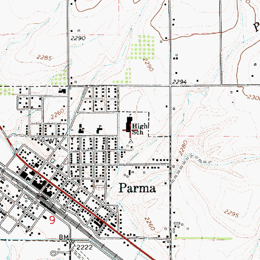 Topographic Map of Parma Middle School, ID