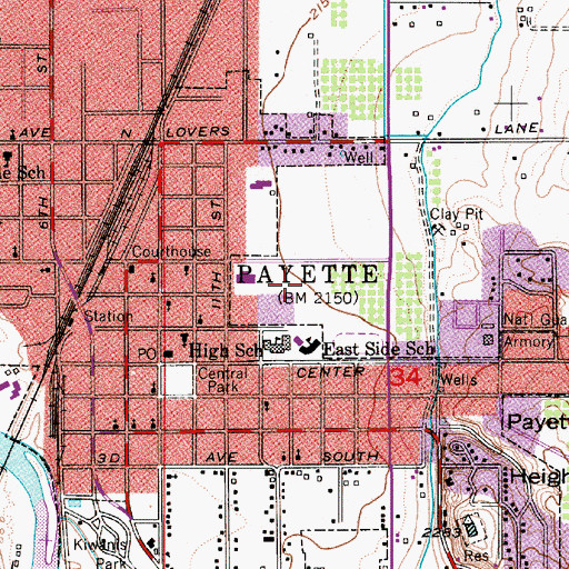 Topographic Map of Payette Primary School, ID