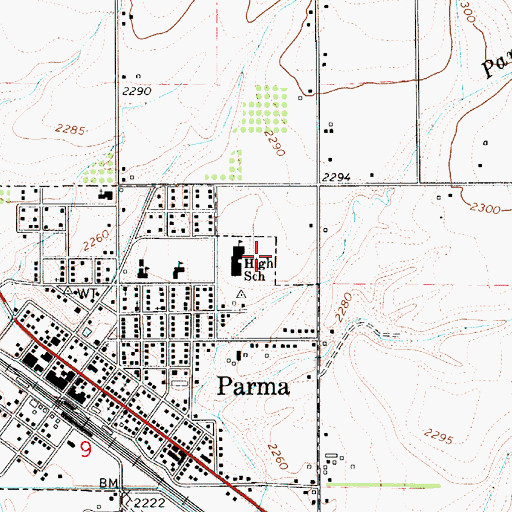 Topographic Map of Parma High School, ID