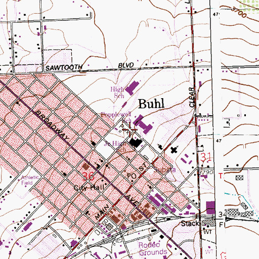 Topographic Map of Popplewell Elementary School, ID