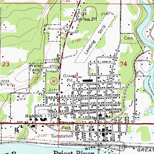 Topographic Map of Priest River Elementary School, ID